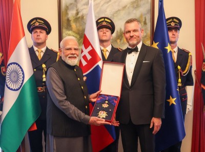 In Images: Modi receives Slovakia’s highest civilian honour during Bratislava visit