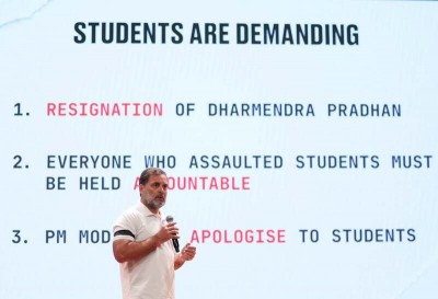 In Images: Rahul Gandhi addresses press after detention over NEET protest