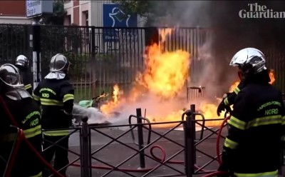France school protests turn violent as headteacher is doused with petrol