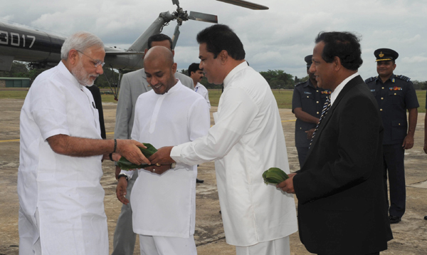  Modi received by the dignitaries, at Anuradhapura helipad, Colombo, in Sri Lanka 