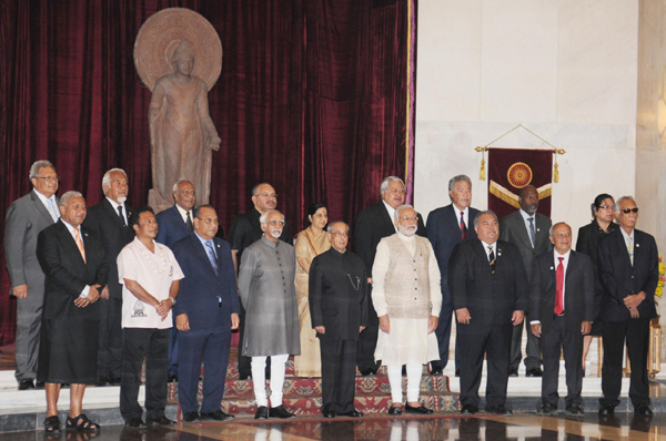 Ceremonial Reception of Heads of States arriving for the Forum for India-Pacific Islands Cooperation Summit, at Rashtrapati Bhawan, in New Delhi 