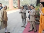  Narendra Modi being received by the Minister of State for Development of North Eastern Region