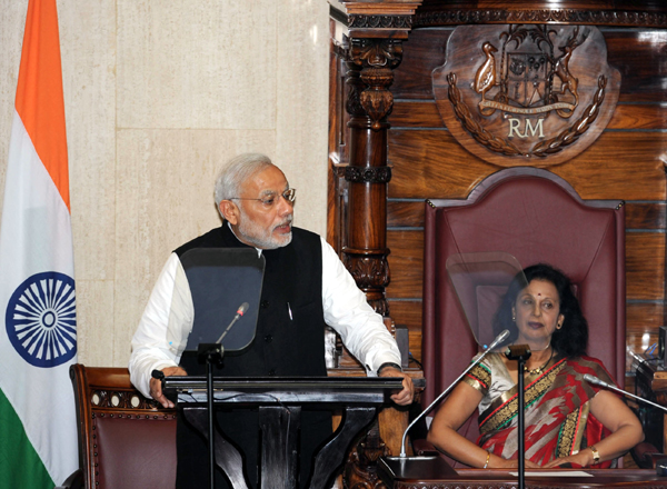 Modi addressing the National Assembly of Mauritius