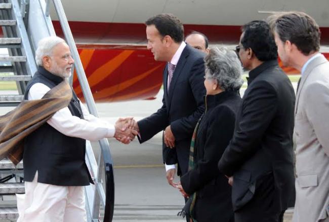 Narendra Modi arrives at the Dublin airport