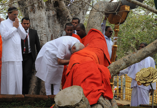  Modi received by the dignitaries, at Anuradhapura helipad, Colombo, in Sri Lanka 