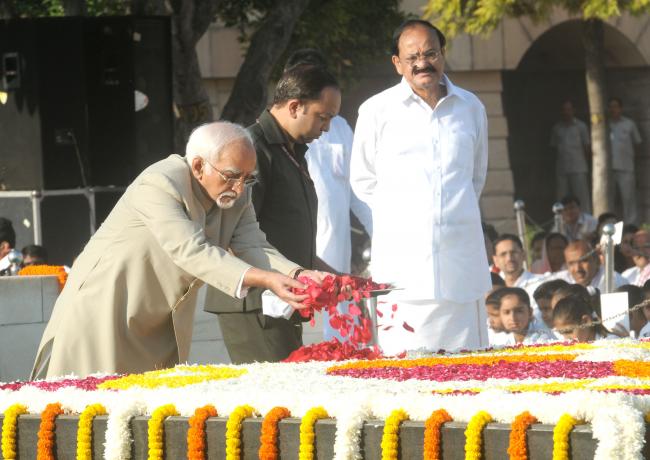 Mahatma Gandhi on his 146th birth anniversary, at Rajghat, in Delhi 