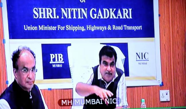 Nitin Gadkari holding a video conference