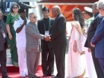Pranab Mukherjee being received by the Deputy Prime Minister of Papua New Guinea, Mr. Leo Dion