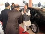 Narendra Modi arrives at the PETROTECH-2016