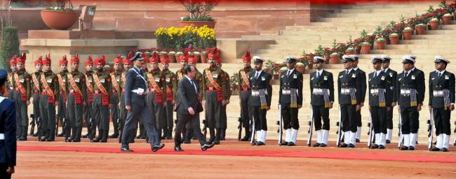 Mr. Francois Hollande inspecting the Guard of Honour