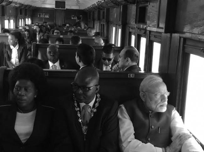Narendra Modi on the train from Pentrich Railway Station to Pietermaritzburg