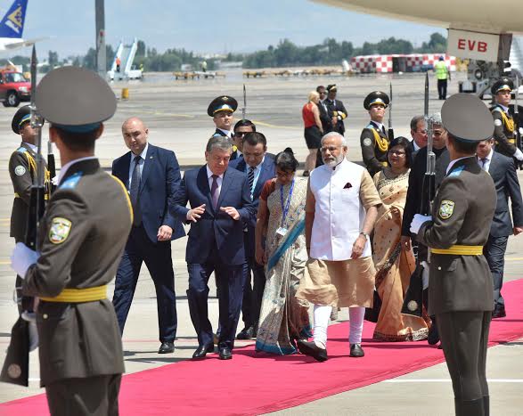 Narendra Modi arrives at Tashkent International Airport
