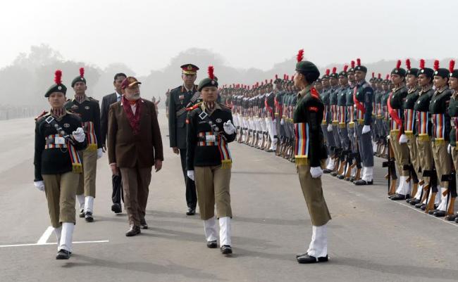 Narendra Modi inspecting the Guard of Honour, during the Prime Ministerâ€™s NCC Rally