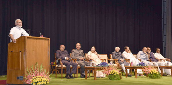 Narendra Modi addressing at the farewell function of the Vice President,M. Hamid Ansari