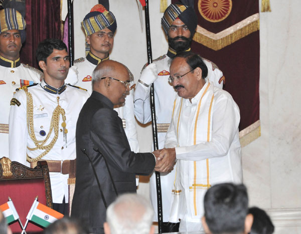 President Kovind administers oath of office to Vice President Naidu