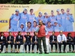  Vijay Goel addressing at the felicitation ceremony of the Indian Women Cricket Team