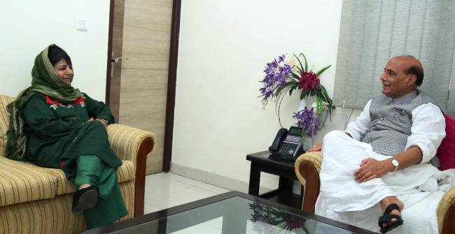 The Chief Minister of Jammu and Kashmir,Mehbooba Mufti calling on the Union Home Minister,Rajnath Singh