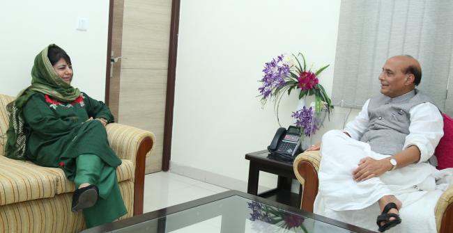 Mehbooba Mufti calling on the Union Home Minister,Rajnath Singh