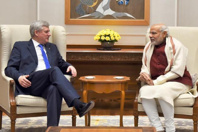 Mr. Stephen Harper calling on the Prime Minister, Narendra Modi