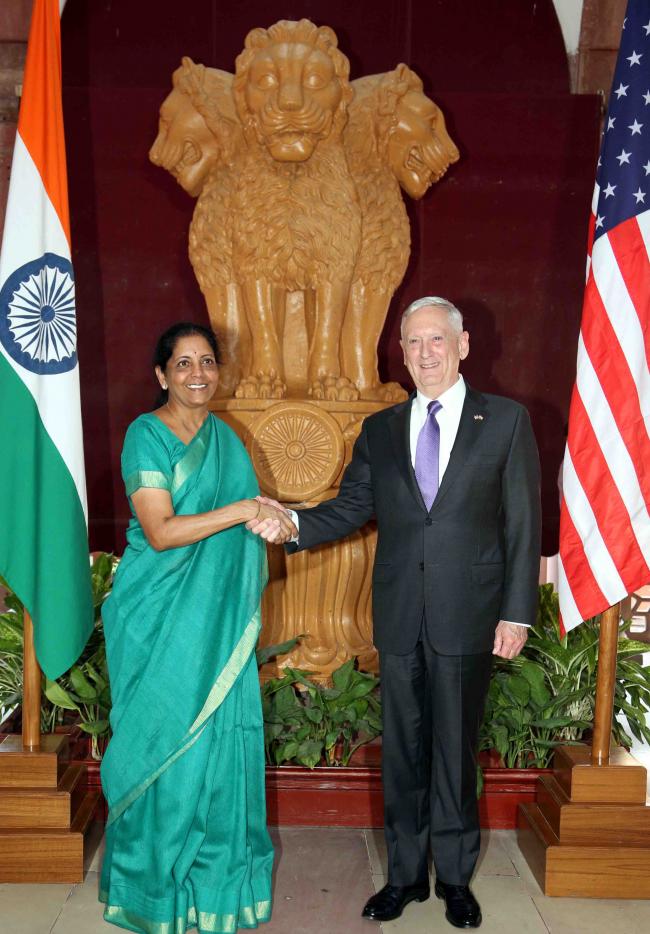 Nirmala Sitharaman and US Secretary of Defence James Mattis at delegation-level talks