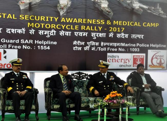 The former Air Chief Marshal Arup Raha flagging off the Coast Guard Motor Cycle Rally Cum Medical Campaign