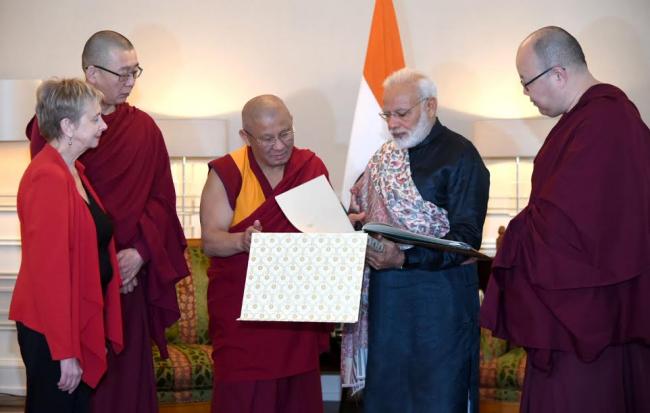  Narendra Modi with Jampa Donor, Buda Balzheivich Badmayev, Head Priest, Datsan Gunzechoinei Buddhist Temple