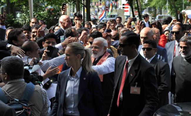 Narendra Modi arrives at Amsterdam