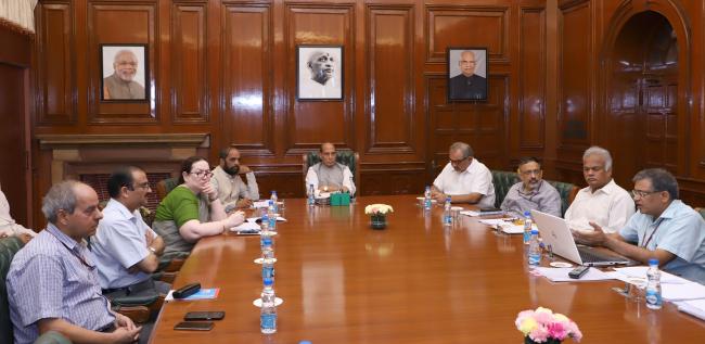 Rajnath Singh chairing a meeting, to review development projects in Jammu and Kashmir