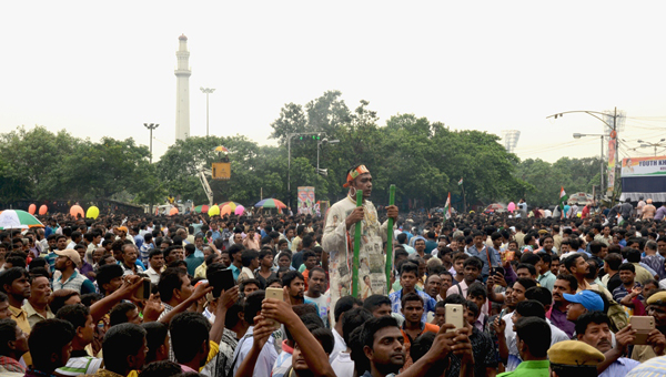 TMC workers throng Kolkata's Esplanade area to observer 21 July Martyrs Day