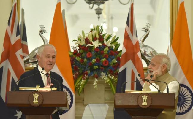  Prime Minister of Australia, Mr. Malcolm Turnbull introducing the Prime Minister, Narendra Modi to the Australian dignitaries
