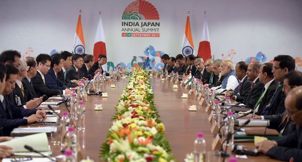 Narendra Modi and the Prime Minister of Japan, Mr. Shinzo Abe at Ground Breaking ceremony of Mumbai-Ahmedabad High Speed Rail Project