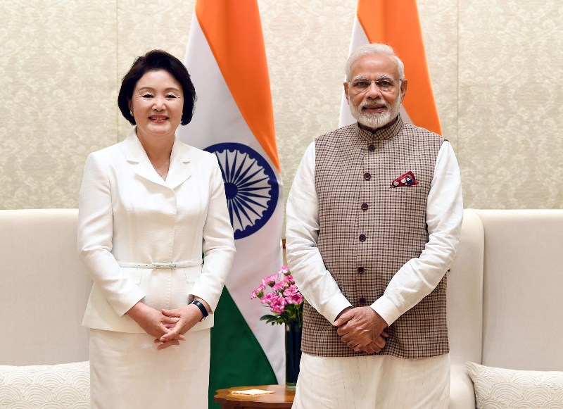 PM Modi meets the First Lady of the Republic of Korea, Kim Jung-Sook, in New Delhi 