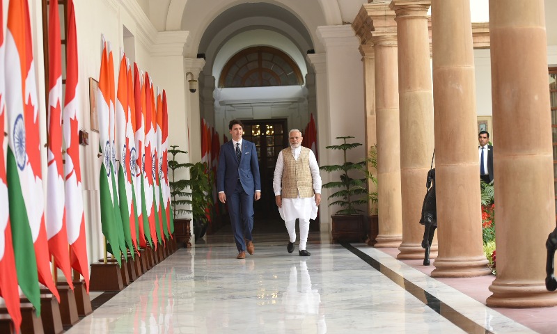 Canadian PM Justin Trudeau calls on Indian PM Narendra Modi at Hyderabad House, New Delhi