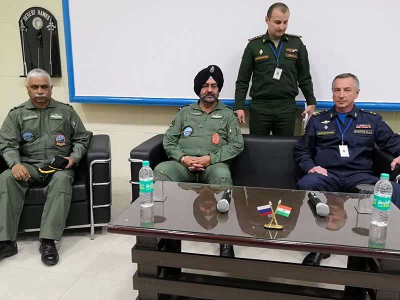 BS Dhanoa interacts with IAF and RSAF contingents of Ex AVIAINDRA-18 at Air Force Station Jodhpur
