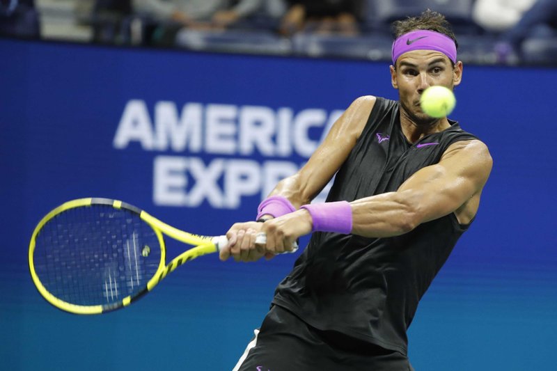 Rafael Nadal returns during Men's singles in US Open