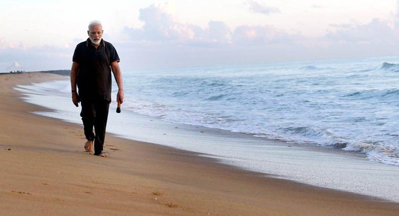 PM Modi walks, does exercise along the coast in Mamallapuram