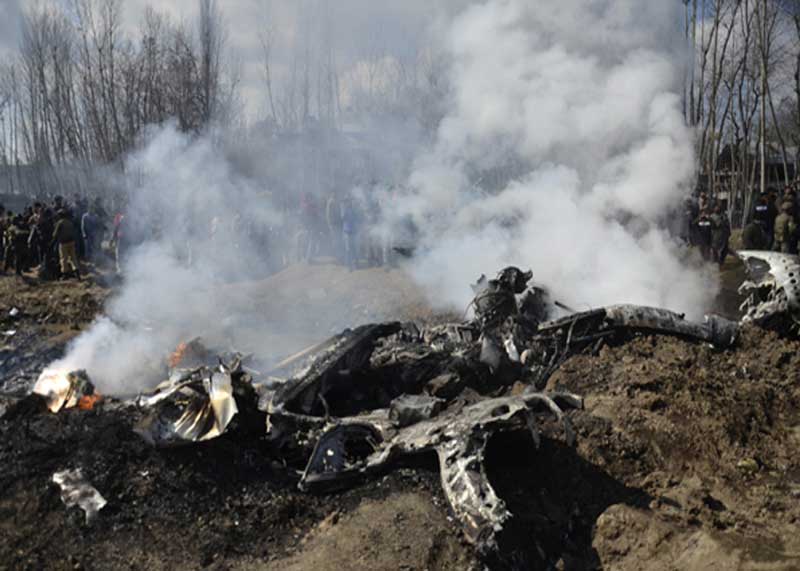 Indian Air Force jet which crashed during the exercise in central Kashmir district of Budgam