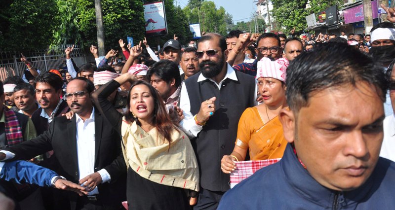 Assamese actress shouts slogans while protesting against CAB