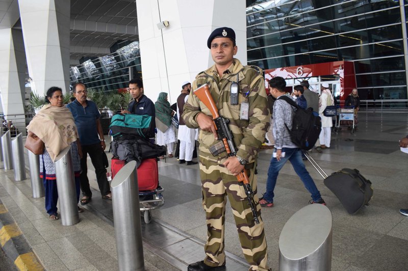 CISF personnel on high alert at IGI Airport in New Delhi