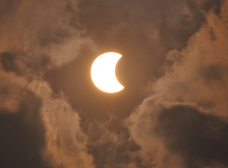 Partially eclipsed Sun on solar eclipse day in Kolkata