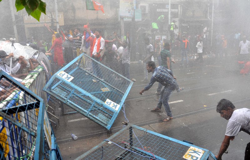 Police teargas, use water cannons to disperse Bengal BJP march towards Lalbazar