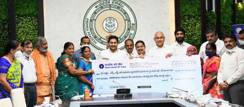 Andhra Pradesh Chief Minister Y S Jagan Monhan Reddy releasing Cheque