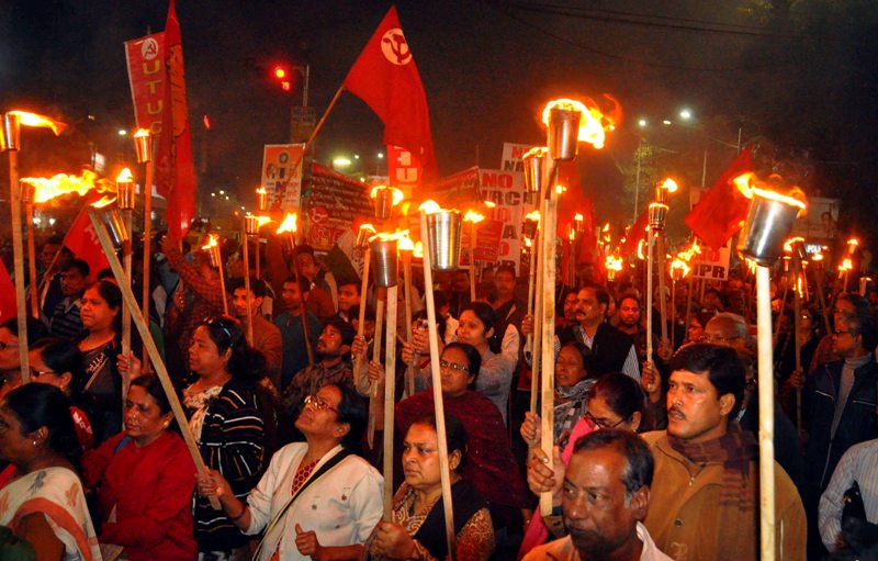 Trade unions take out torch rally against CAA-NRC-NPR in Kolkata