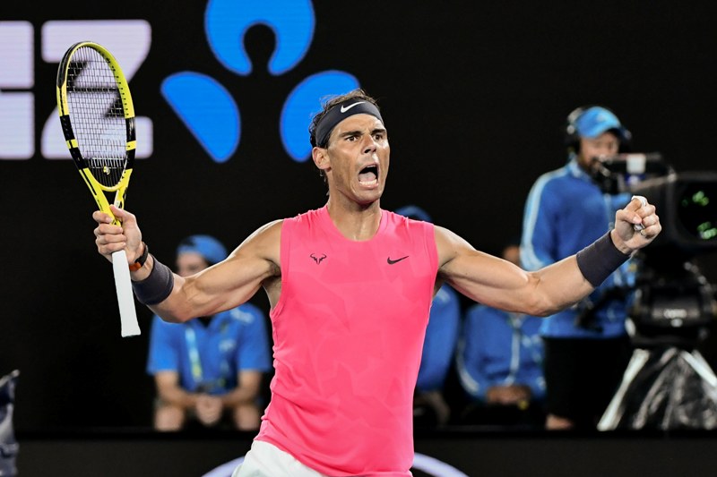 Rafael Nadal celebrates his win in Australia Open