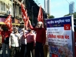 CPI activists participate in rally in support of the nationwide strike called by farmers at Lalbaugh in Mumbai