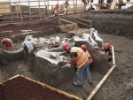 Mexico: Archeologists excavate bones of mammoth skeletons found at the construction site of airport