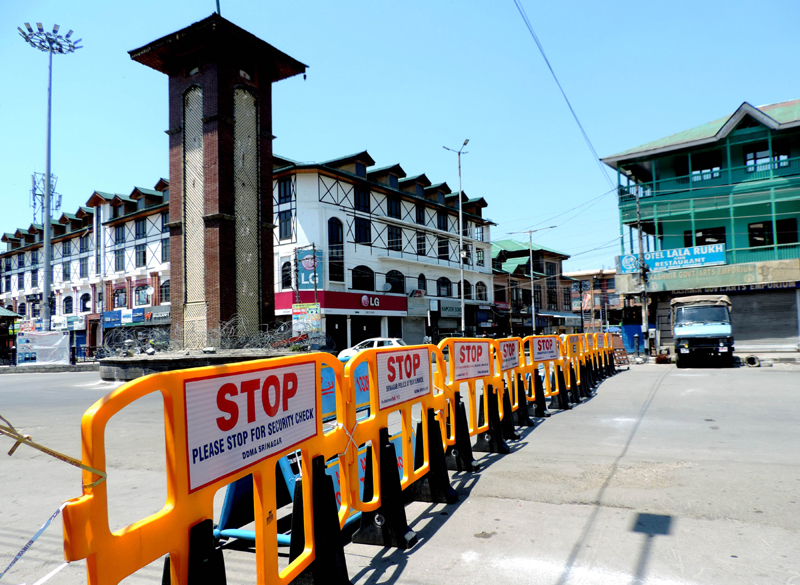 A deserted view of Budshah Chowk in Srinagar amid lockdown