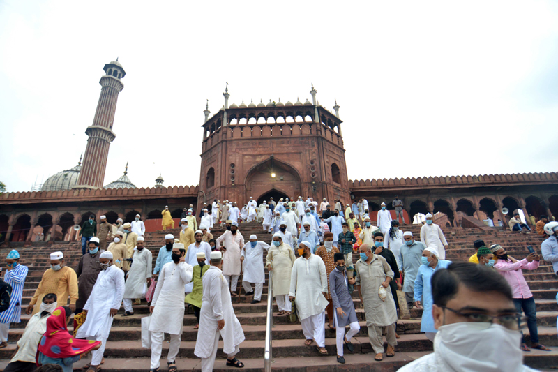 New Delhi: Muslim devotees offer prayers at Jama Masjid on Eid-ul-Adha
