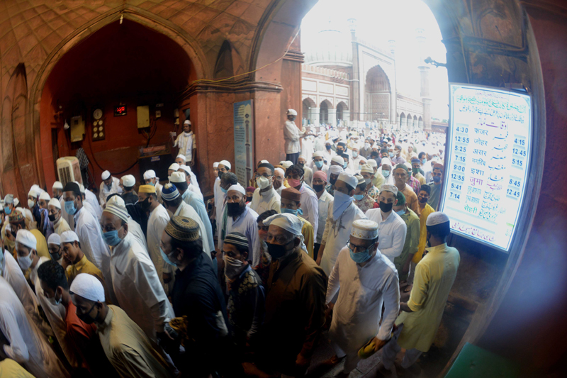 New Delhi: Muslim devotees offer prayers at Jama Masjid on Eid-ul-Adha