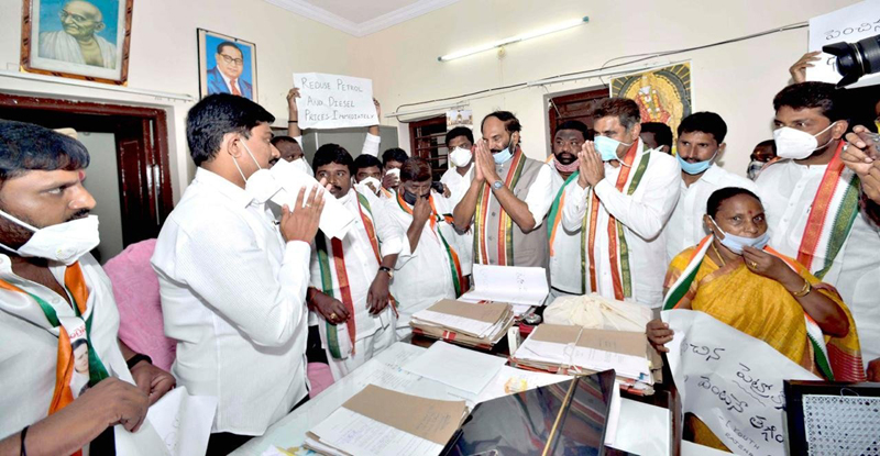 Telangana Pradesh Congress Committee members participate in Dharna
